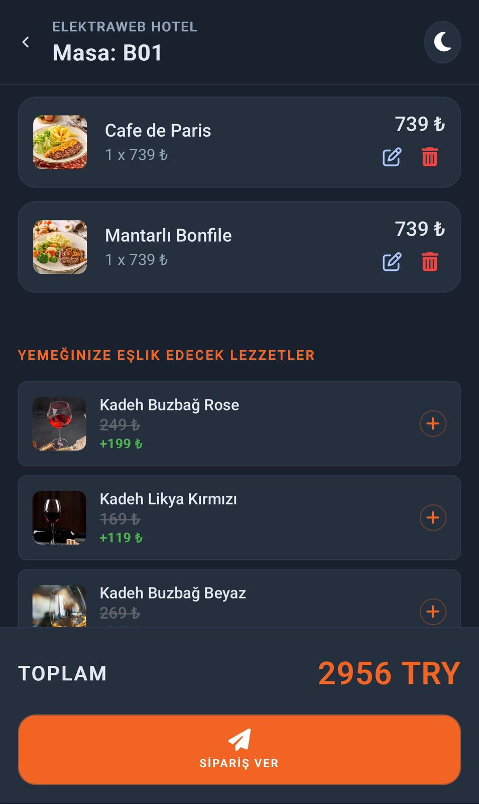 SmartMenü eşlikçi öneri ekranı